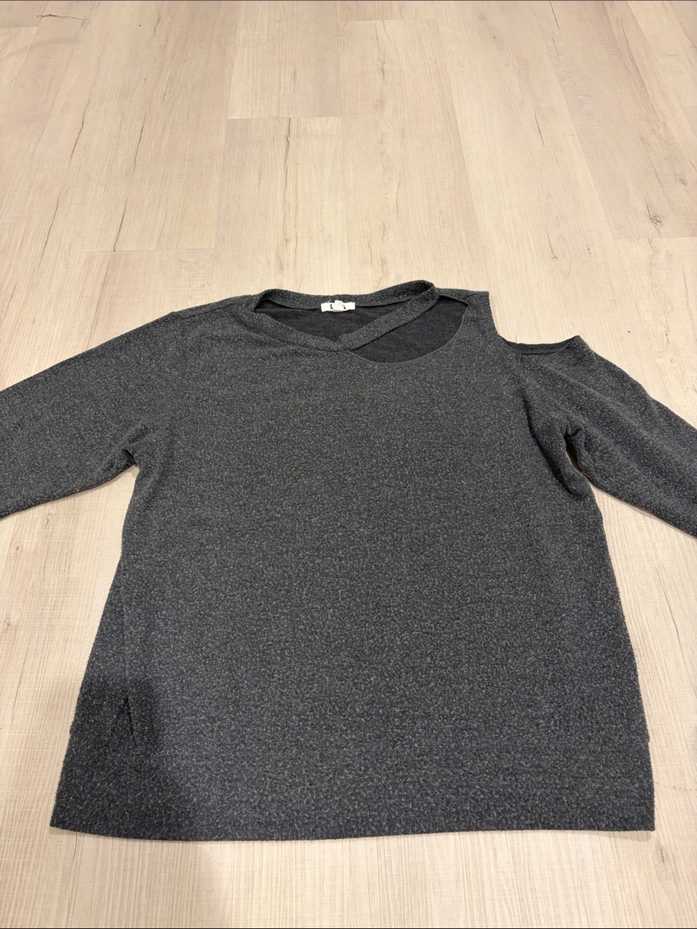 LNA Women’s Dark Gray Crewneck Sweater with Shoulder Cutout